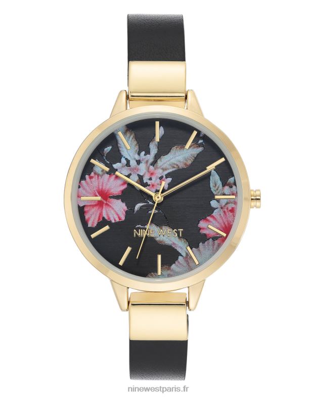 Nine West montre bracelet à cadran fleuri P88BJ2886 noir