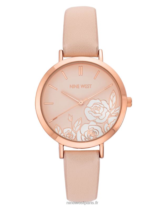 Nine West montre à bracelet lisse et cadran fleuri P88BJ2879 rose