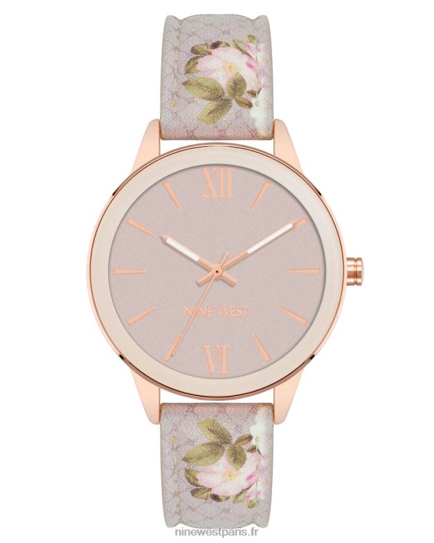 Nine West montre bracelet à motif floral P88BJ2885 rose