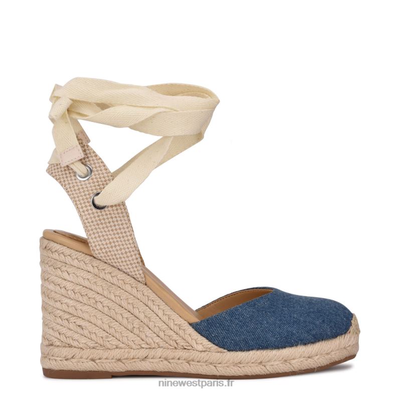Nine West ami sandales compensées espadrilles enveloppantes à la cheville P88BJ792 tissu jean bleu