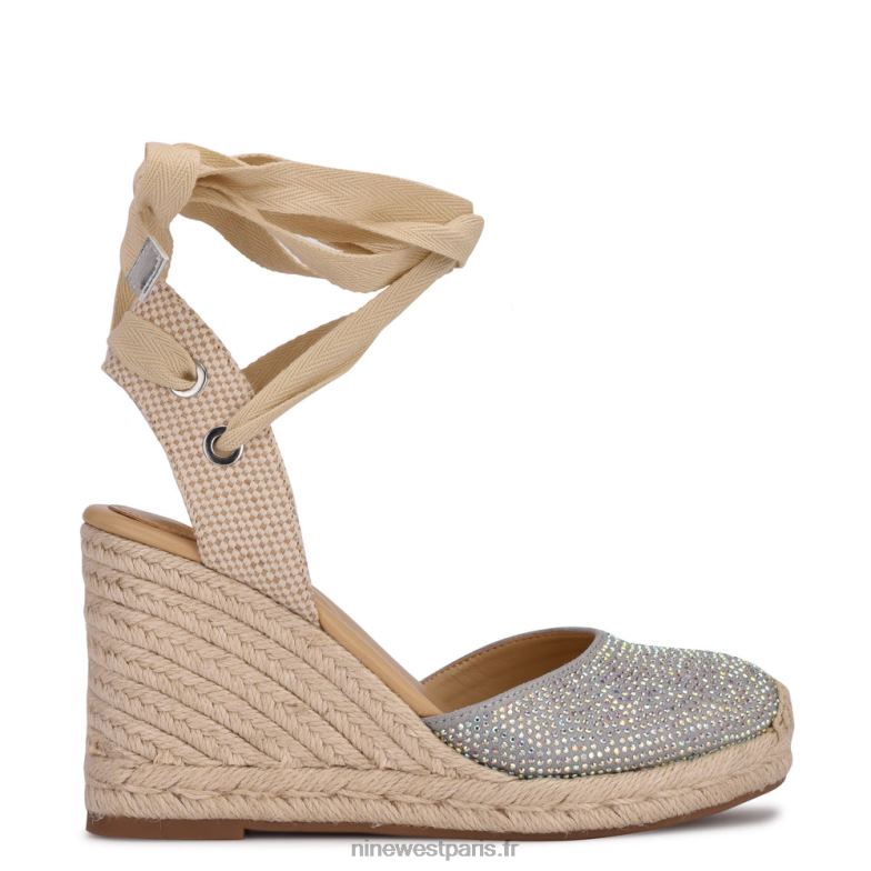 Nine West ami sandales compensées espadrilles enveloppantes à la cheville P88BJ796 suède scintillant gris
