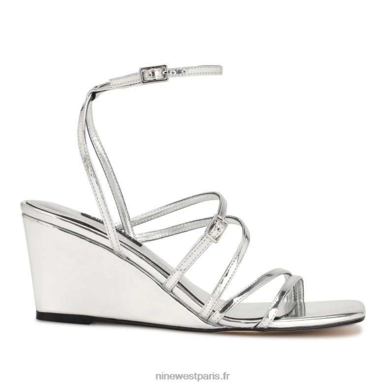 Nine West keamer sandales compensées à bride cheville P88BJ1128 miroir argenté métallisé