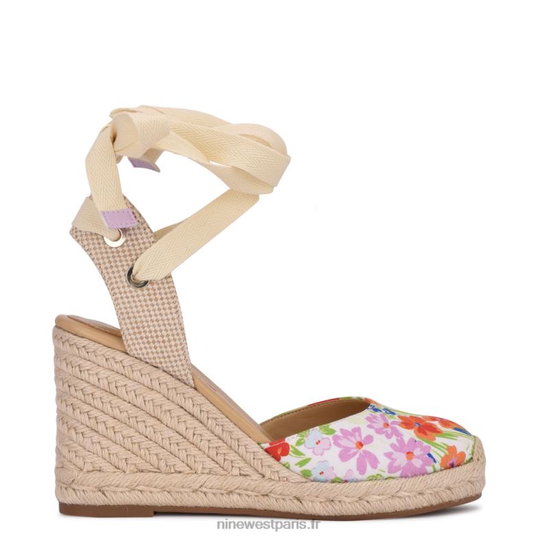 Nine West ami sandales compensées espadrilles enveloppantes à la cheville P88BJ842 fleurs blanches